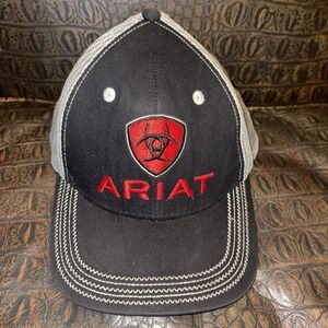 Ariat Hat‎ Ball Cap Mesh Adjustable Back Big Front Logo Gray Black